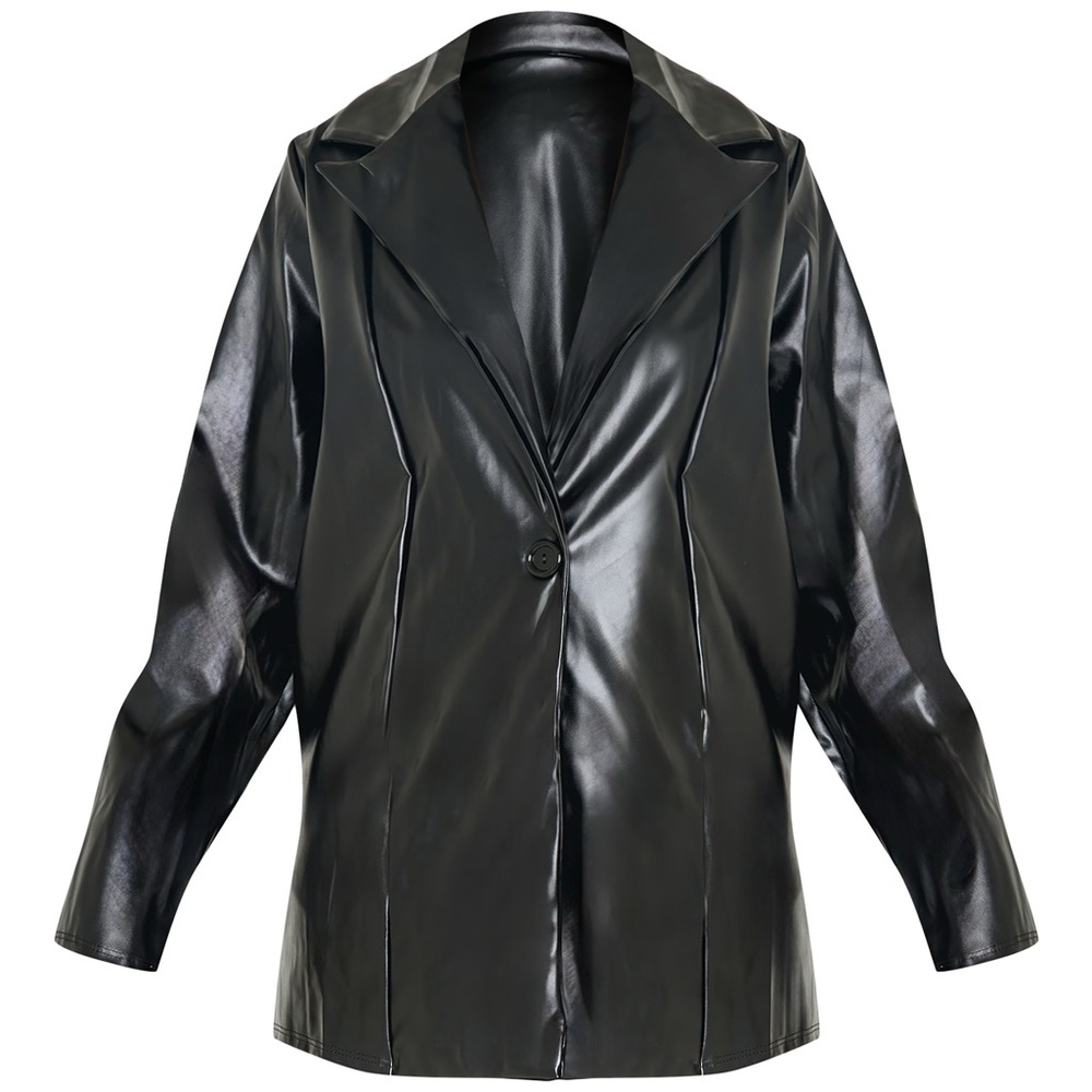 PrettyLittleThing Black Faux Leather Blazer | size US 4